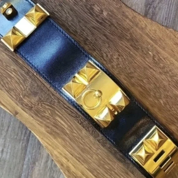 Hermés Collier de Chien Yellow Gold Plated Studded Leather Adjustable Bracelet - Picture 4 of 15